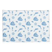 Boten en Dolfijnen Nautisch Patroon Blauw Wit Kussensloop (Achterkant-Rechts)