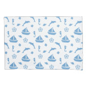 Boten en Dolfijnen Nautisch Patroon Blauw Wit Kussensloop (Voorkant-Links)
