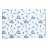 Boten en Dolfijnen Nautisch Patroon Blauw Wit Kussensloop (Voorkant-Rechts)