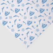 Boten en Dolfijnen Nautisch Patroon Blauw Wit Tissuepapier (Detail)