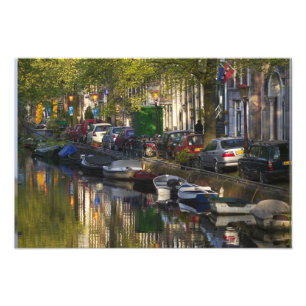 Boten en gebouwen langs de grachtengordel, foto afdruk