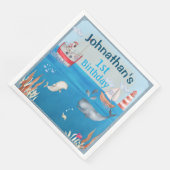 Boten en onder het Zee Waterverf Boy Birthday Servet (Hoek)