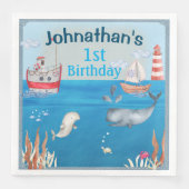 Boten en onder het Zee Waterverf Boy Birthday Servet (Voorkant)