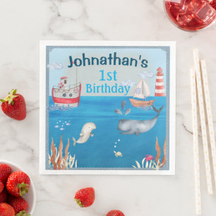 Boten en onder het Zee Waterverf Boy Birthday Servet