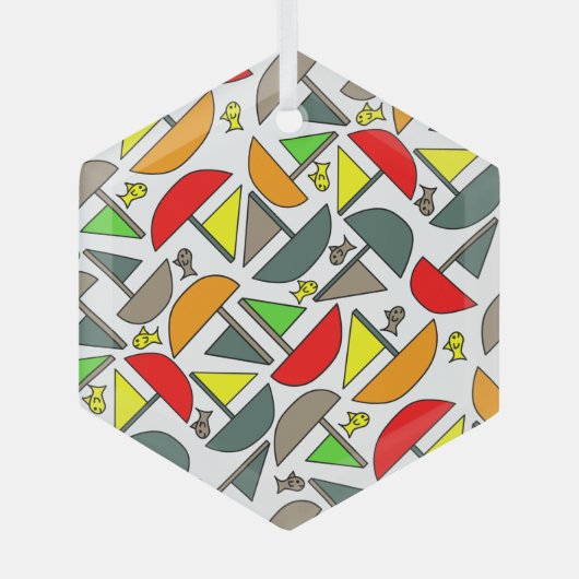 Boten en Vissen Glas Ornament (Voorkant)