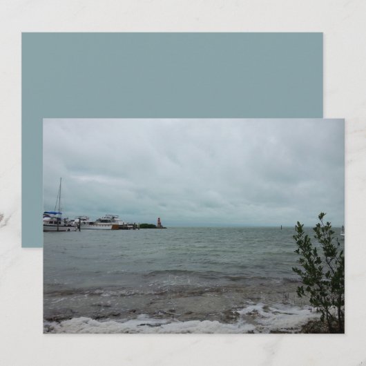 Boten en vuurtoren op oceaan landschap foto feestdagenkaart (Voorkant / Achterkant)