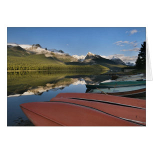 Boten geparkeerd aan de oever van Maligne Lake,