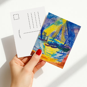 Boten in de avondzon   Fritz Schaefler Briefkaart