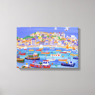 Boten in de haven, St Ives Canvas Afdruk