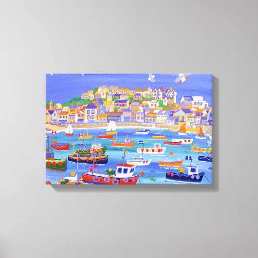 Boten in de haven, St Ives Canvas Afdruk (Voorkant)
