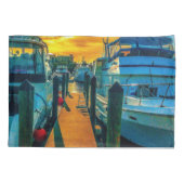 Boten in de haven zonsondergang kussensloop (Achterkant-Links)