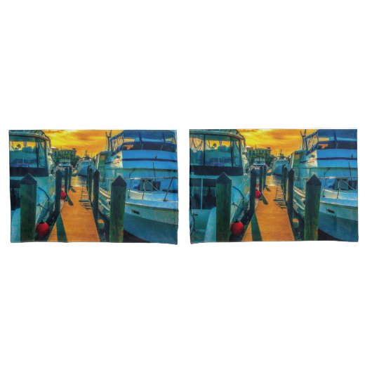 Boten in de haven zonsondergang kussensloop (Voorkant-Set)