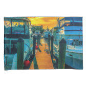 Boten in de haven zonsondergang kussensloop (Voorkant-Rechts)