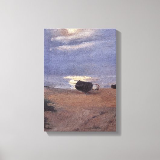 Boten in het maanlicht op South Beach, Anna Ancher Canvas Afdruk (Voorkant)