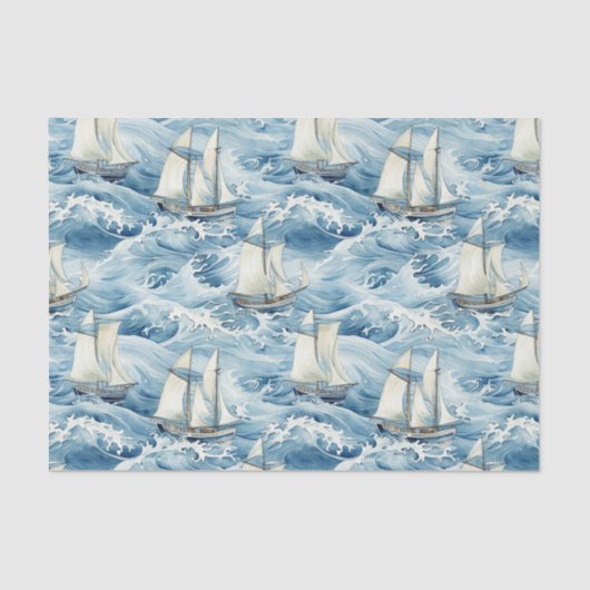 Boten in High Waves Decoupage Tissuepapier (Voorkant)