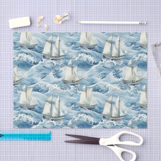 Boten in High Waves Decoupage Tissuepapier (Craft)