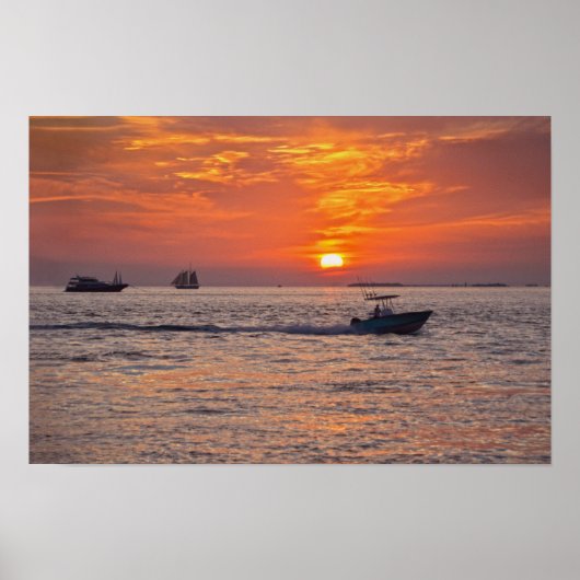 Boten, Key West Zonsondergang, Florida Poster (Voorkant)