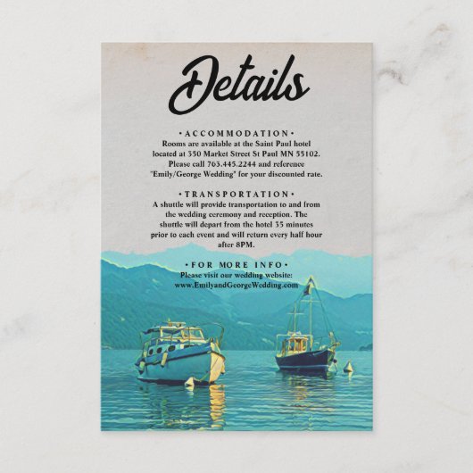  boten - marinebestemming bruiloft informatiekaartje (Voorkant)