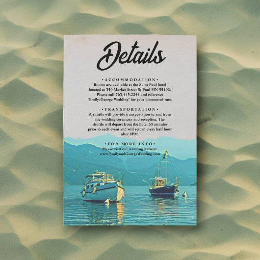 boten - marinebestemming bruiloft informatiekaartje