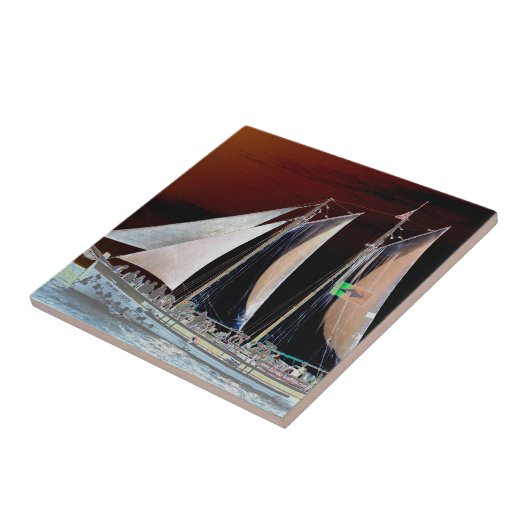 Boten onder zeilen tegeltje (Zijkant)