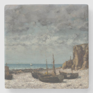 Boten op een strand, Étretat - Gustave Courbet Stenen Onderzetter