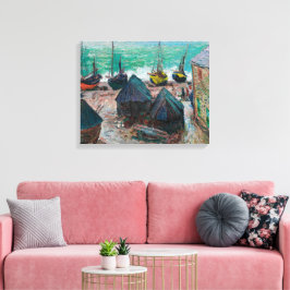Boten op het strand bij Étretat | Claude Monet | Canvas Afdruk