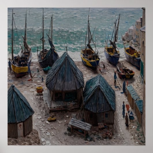 Boten op het strand bij Étretat Poster (Voorkant)