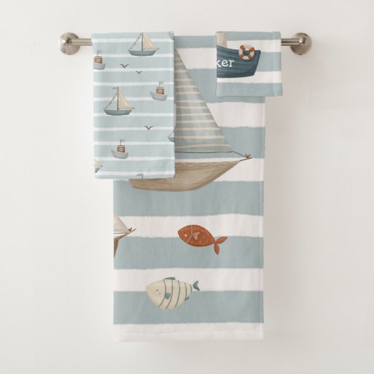 Boten op het water handdoek set met naam (Insitu)