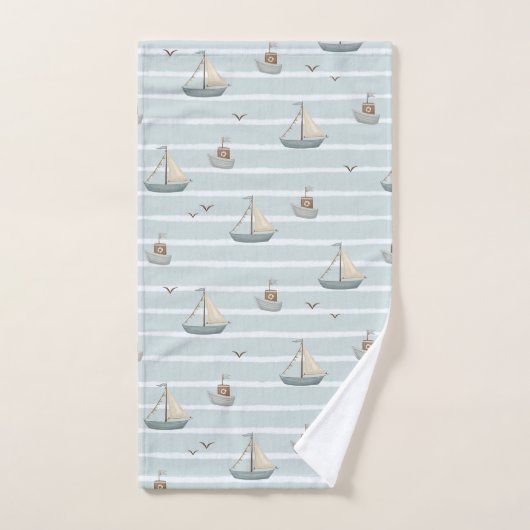 Boten op het water handdoek set met naam (Handdoek)