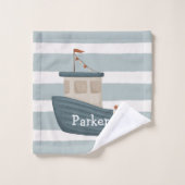 Boten op het water handdoek set met naam (Wasdoekje)