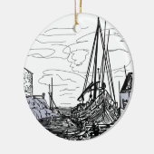 boten op het zee keramisch ornament (Links)