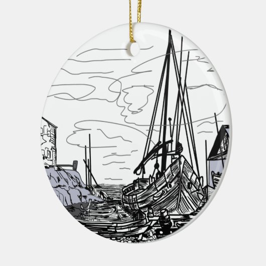 boten op het zee keramisch ornament (Links)