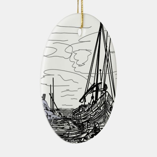 boten op het zee keramisch ornament (Rechts)