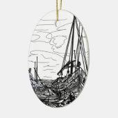 boten op het zee keramisch ornament (Links)