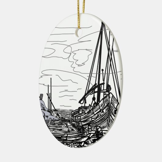 boten op het zee keramisch ornament (Links)