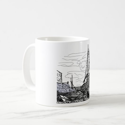 boten op het zee koffiemok (Voorkant links)