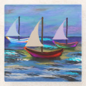 Boten op zee fleece deken werpen kussen glazen onderzetter (Voorkant)