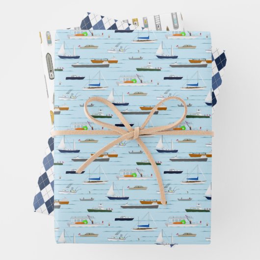 Boten schepen zeilboten Op de rivier wargyle Inpakpapier Vel (In situ)