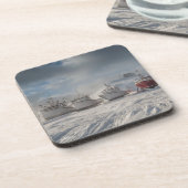 boten van visserij in de sneeuw bier onderzetter (Linkerzijde)