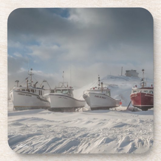 boten van visserij in de sneeuw bier onderzetter (Voorkant)