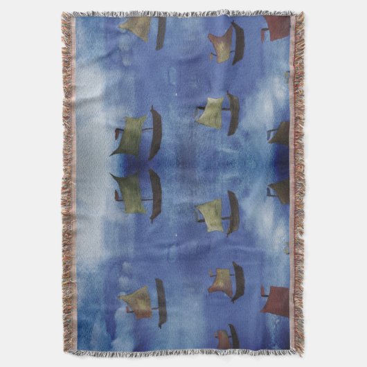 Boten waterverf Blauw Zee Gooi Deken (Voorkant Verticaal)