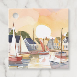 Botenbaai | Kust Oceaan Aquarel Schilderij Bedankjes Labels