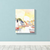 Botengebied | Waterverfschilderij van de kustzee Canvas Afdruk (Insitu (Houten vloer))