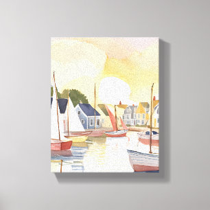 Botengebied Waterverfschilderij van de kustzee Canvas Afdruk