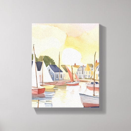 Botengebied | Waterverfschilderij van de kustzee Canvas Afdruk (Voorkant)