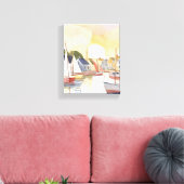 Botengebied | Waterverfschilderij van de kustzee Canvas Afdruk (Insitu (Woonkamer))
