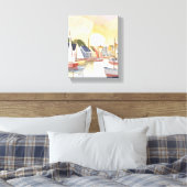 Botengebied | Waterverfschilderij van de kustzee Canvas Afdruk (Insitu (Slaapkamer))