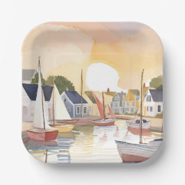 Botengebied | Waterverfschilderij van de kustzee Papieren Bordje