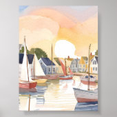Botengolf | Kust Oceaan Aquarel Schilderij Poster (Voorkant)