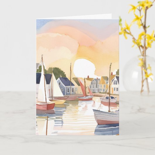 Botengolf | Kust Waterverfschilderij Kaart (Gele Bloem)